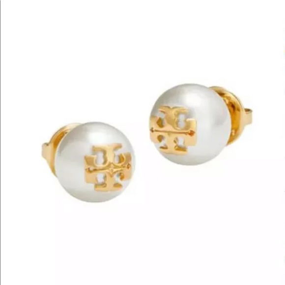 Tory Burch Logo Pearl Earring Studs - Picture 4 of 5